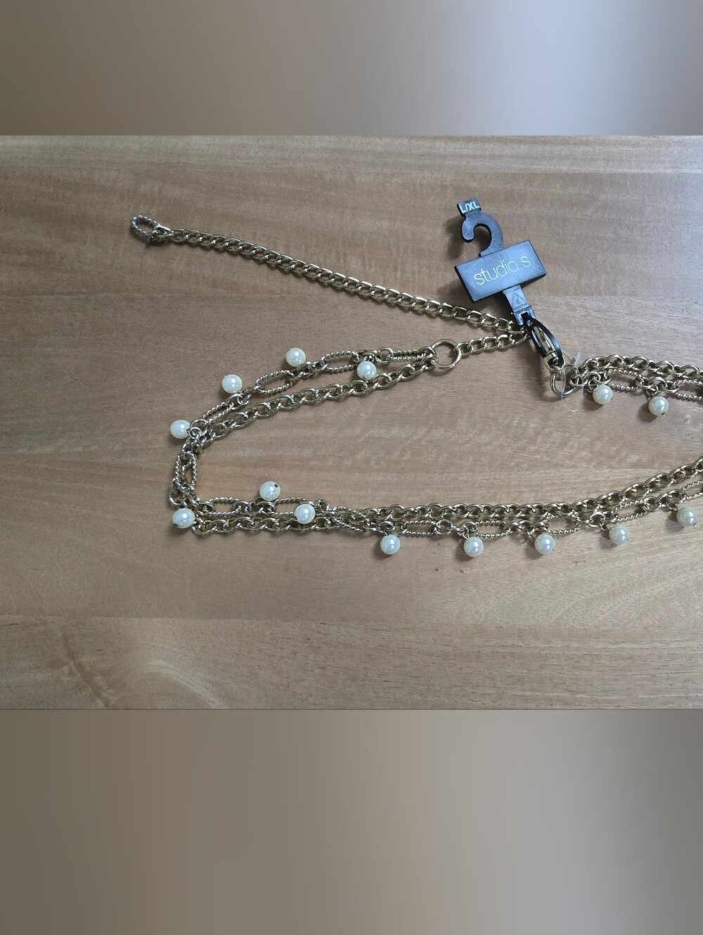 Studio Gold Layered Chain Necklace with White Pearl Drops